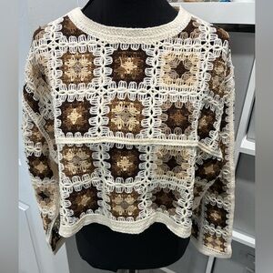 Crochet Knit Patchwork Women's Crop Sweater